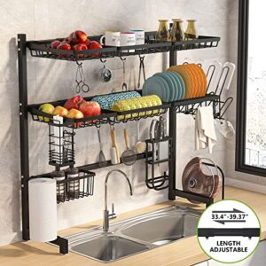 1Easylife Over The Sink Dish Drying Rack, Black 3 Tier Stainless Steel Large Kitchen Dish Rack, Dish Drainers for Home Kitchen Counter Storage, Above Sink Dish Racks Organizer with Utensil Holder