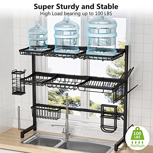 1Easylife Over The Sink Dish Drying Rack, Black 3 Tier Stainless Steel Large Kitchen Dish Rack, Dish Drainers for Home Kitchen Counter Storage, Above Sink Dish Racks Organizer with Utensil Holder