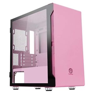 hdyd pink atx case, mid-tower pc gaming case m-atx/itx - front i/o usb 3.0 port - acrylic side panels - support water cooling - support 200mm fan