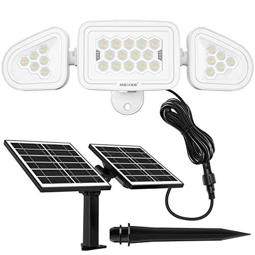 MEIKEE Outdoor Solar Lights - 3 Headed Dusk to Dawn LED Security Lights with Wide Angle Illumination - IP66 Waterproof Solar Powered Spotlights for Garage, Patio and Yard (No Motion Sensor)