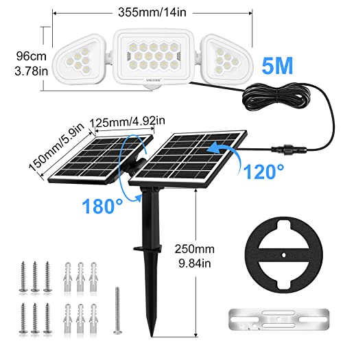 MEIKEE Outdoor Solar Lights - 3 Headed Dusk to Dawn LED Security Lights with Wide Angle Illumination - IP66 Waterproof Solar Powered Spotlights for Garage, Patio and Yard (No Motion Sensor)