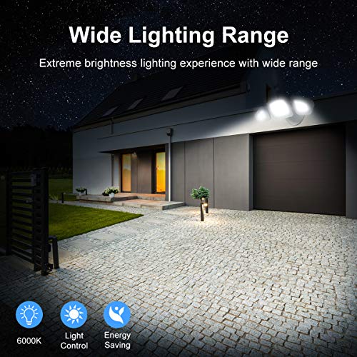 MEIKEE Outdoor Solar Lights - 3 Headed Dusk to Dawn LED Security Lights with Wide Angle Illumination - IP66 Waterproof Solar Powered Spotlights for Garage, Patio and Yard (No Motion Sensor)