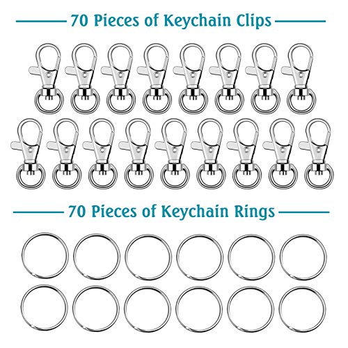 140Pcs Keychain Hooks with Key Rings, Flasoo Keychain Hardware with 70Pcs Swivel Clasps Lanyard Snap Hook and 70Pcs Keychain Rings for DIY Crafts, Resin and Jewelry Making