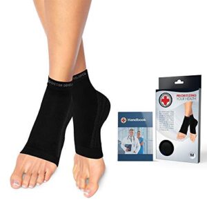 doctor developed copper foot sleeves/plantar fasciitis socks (pair) and doctor written handbook -guaranteed relief for plantar fasciitis, heel support & ankle conditions (black, 2xl)