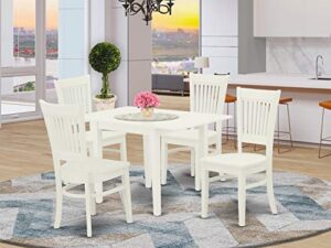 east west furniture ndva5-lwh-w norden 5 piece dining set for 4 includes a rectangle kitchen table with dropleaf and 4 dinette chairs, 30x48 inch, linen white