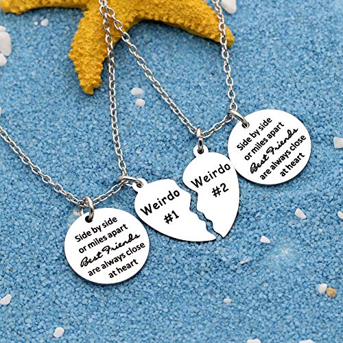 Best Friends Necklace Gift,2pcs Heart Pendant Adjustable Long Necklace"Side by side or miles apart best friends are always close at heart"Friendship Jewelry (1)