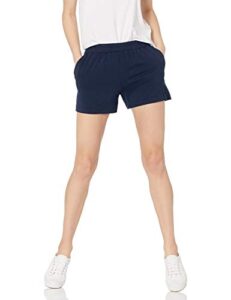 amazon essentials women's classic-fit knit pull-on short, navy, small