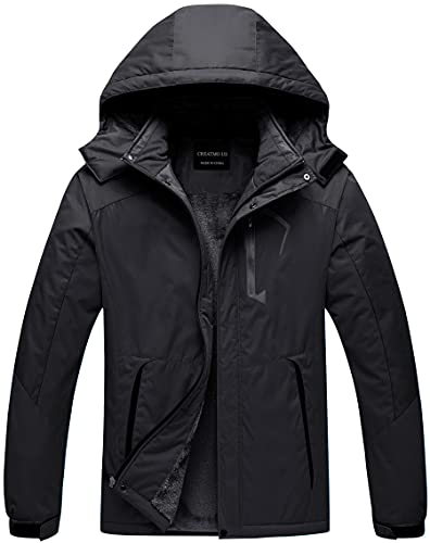 CREATMO US Men's Snowboard Jacket Mountain Waterproof Ski Snow Jacket Windproof Warm Winter Coat Snowboard Rain Jacket Black L