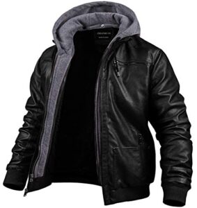 creatmo us men's faux leather jacket vintage motorcycle jacket warm winter coat black xl