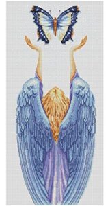 maydear stamped cross stitch kits, needlepoint embroidery kits for beginner kids or adults, 14ct 2 strands diy easy counted cross stitch kit - angel & butterfly 12.20×19.69 inch