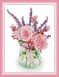 maydear stamped cross stitch kits 14ct pre-printed cross-stitching embroidery starter kit for adults beginners - vase flower 11.81×14.96 inch