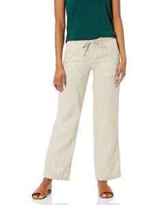 amazon essentials women's linen blend drawstring wide leg pant (available in plus size), ecru stripe, small