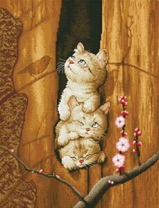 maydear stamped cross stitch kits, needlepoint embroidery kits for beginner kids or adults, 14ct 2 strands diy easy counted cross stitch kit - three cats 15.4×11.4 inch