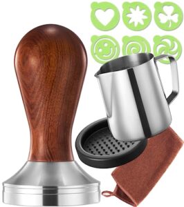 practimondo espresso tamper set - 51mm tamper - frothing pitcher, tamper and espresso accessories - premium barista espresso hand tamper set (51mm, wooden handle)