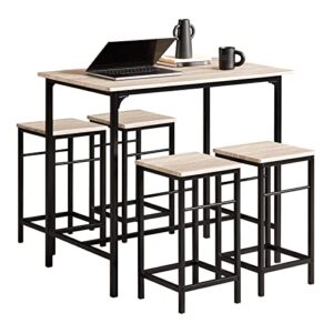 haotian bar set-1 bar table and 4 stools, home kitchen breakfast bar set furniture dining set-ogt11 (natural)