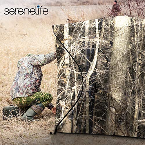 SereneLife Two Person Hunting Blind - Water Resistant Durashell Plus Hunting Ground Blind Tent Pop Up Blinds for Hunting w/Shadow Guard, Polyester Fabric, Includes Carry Bag/Tie-Down Cords - SLHT49