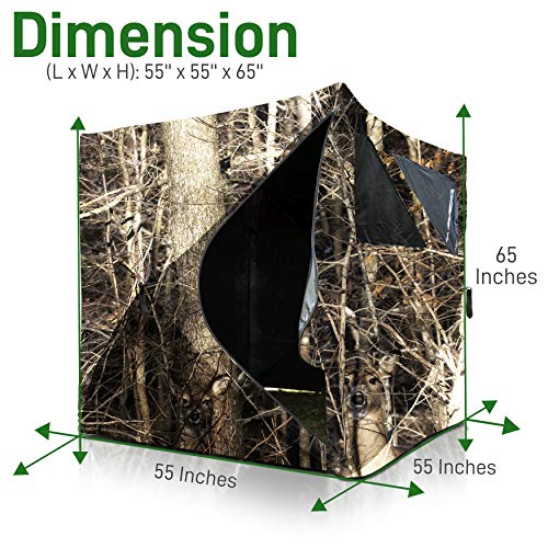 SereneLife Two Person Hunting Blind - Water Resistant Durashell Plus Hunting Ground Blind Tent Pop Up Blinds for Hunting w/Shadow Guard, Polyester Fabric, Includes Carry Bag/Tie-Down Cords - SLHT49