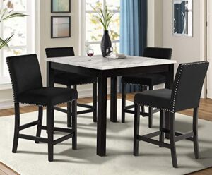new classic furniture celeste faux marble counter dining table with four chairs, 5-piece, black