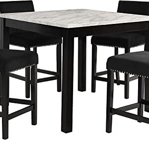 New Classic Furniture Celeste Faux Marble Counter Dining Table with Four Chairs, 5-Piece, Black