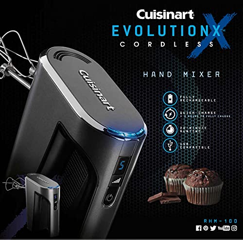 Cuisinart Electric Hand Blender & Mixer, EvolutionX Cordless Hand Mixer, 5 Speeds, Gray/Black, RHM-100