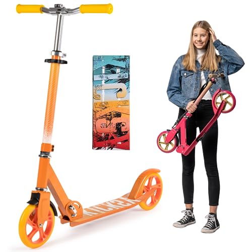 Kicksy - Kick Scooter for Kids Ages 8-12 & Scooter for Teens 12 Years and Up- Big Wheel Scooter for Stability - 2 Wheel Scooter for Boys & Girls- Foldable Kick Scooter Adult - Up to 220 lbs Malibu