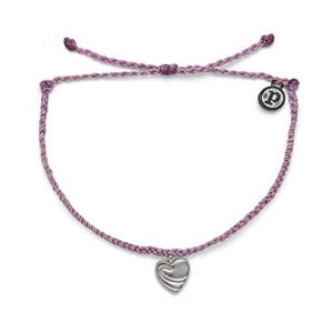pura vida silver surf love bracelet - 100% waterproof, adjustable band - brand charm, lavender
