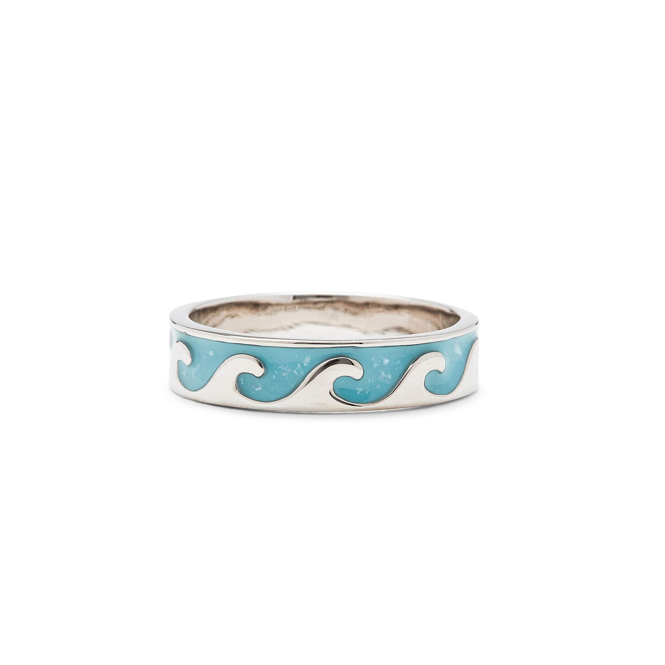 Pura Vida Silver-Plated Reversible Enamel Wave Ring - Brass Band, Size 5