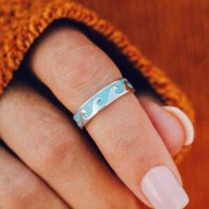 Pura Vida Silver-Plated Reversible Enamel Wave Ring - Brass Band, Size 5