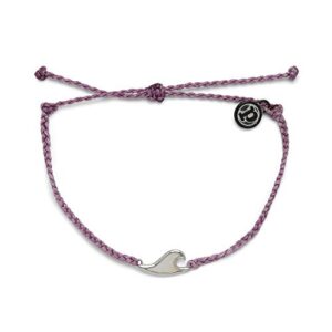pura vida silver mother of pearl wave bracelet - 100% waterproof, adjustable band - lavender