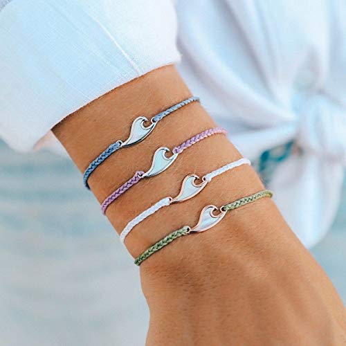 Pura Vida Silver Mother of Pearl Wave Bracelet - 100% Waterproof, Adjustable Band - Lavender