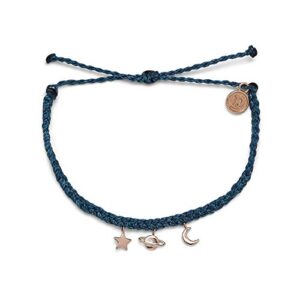 pura vida rose gold cosmic charms bracelet - 100% waterproof, adjustable band - brand charm, stormy blue