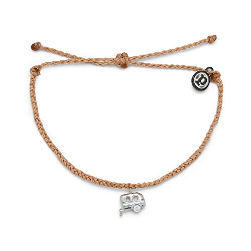 Pura Vida Silver On the Road Bracelet - 100% Waterproof, Adjustable Band - Brand Charm, Café De Leche