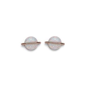 pura vida rose gold opal saturn earrings - white synthetic stone, sterling silver posts - 1 pair