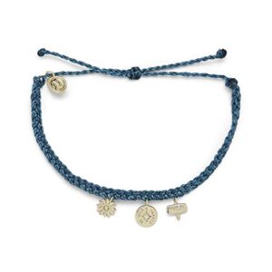 pura vida gold happy camper bracelet - 100% waterproof, adjustable band - brand charm, dusty blue