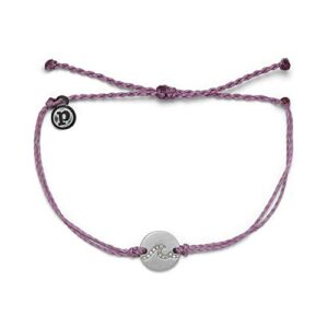 Pura Vida Silver Pave Wave Coin Bracelet - 100% Waterproof, Adjustable Band - Brand Charm, Lavender