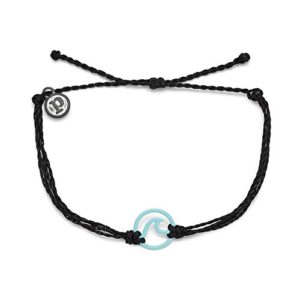 pura vida aqua enamel wave bracelet - 100% waterproof, adjustable band - brand charm, black