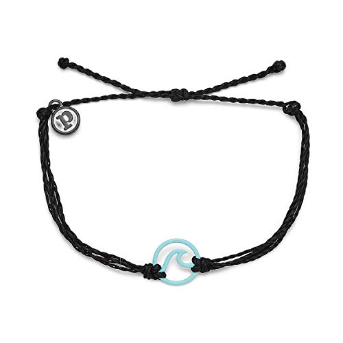 Pura Vida Aqua Enamel Wave Bracelet - 100% Waterproof, Adjustable Band - Brand Charm, Black