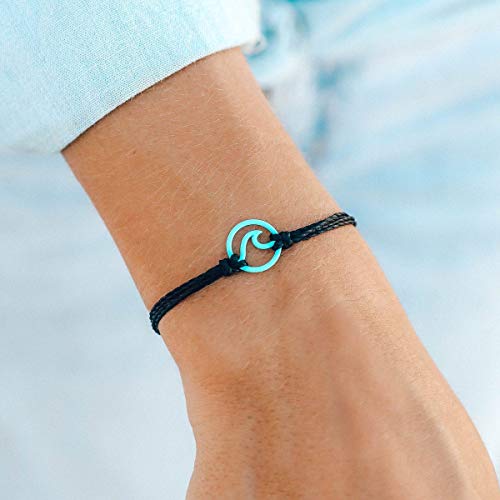 Pura Vida Aqua Enamel Wave Bracelet - 100% Waterproof, Adjustable Band - Brand Charm, Black