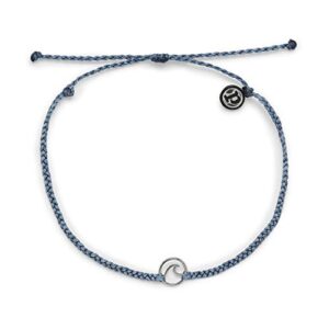 pura vida silver mini wave bracelet - 100% waterproof, adjustable band - brand charm, blue steel