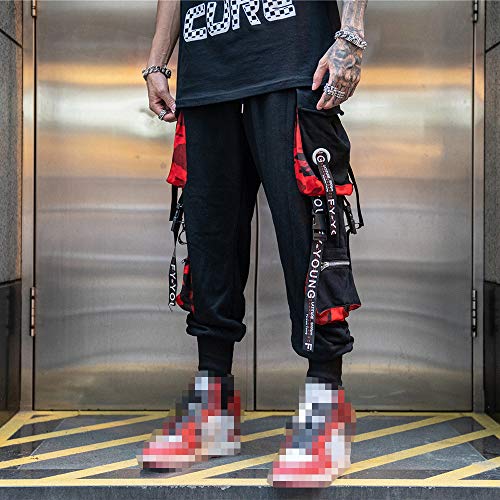 Hello MrLin Men's Jogger Pants Punk Cargo Baggy Techwear Hip Hop Harem Pants Streetwear Tactical Track Pants Black