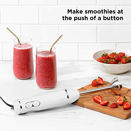 Chefman Immersion Stick Hand Blender with Stainless Steel Blades, Powerful Electric Ice Crushing 2-Speed Control Handheld Food Mixer, Purees, Smoothies, Shakes, Sauces & Soups, Ivory