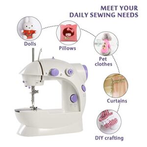 Mini Sewing Machine with DIY Materials for Beginner Kid, Enjoylf Portable Sewing Machine with Extension Table,Lamp,Cutter and Foot Pedal 2-Speed 2-Thread