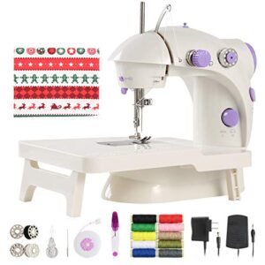 mini sewing machine with diy materials for beginner kid, enjoylf portable sewing machine with extension table,lamp,cutter and foot pedal 2-speed 2-thread