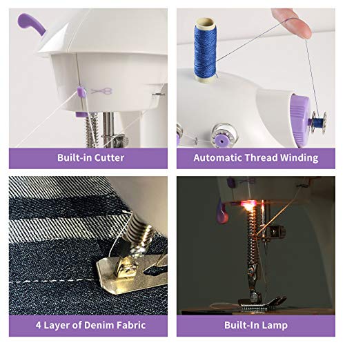 Mini Sewing Machine with DIY Materials for Beginner Kid, Enjoylf Portable Sewing Machine with Extension Table,Lamp,Cutter and Foot Pedal 2-Speed 2-Thread