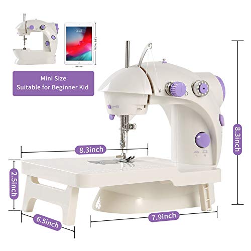 Mini Sewing Machine with DIY Materials for Beginner Kid, Enjoylf Portable Sewing Machine with Extension Table,Lamp,Cutter and Foot Pedal 2-Speed 2-Thread