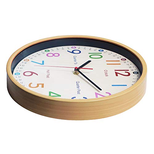 JoFomp Teaching Clock for Kids | 12 inch Educational Wall Clock for Learning Time, Silent Non-Ticking Quartz Decorative Wall Clock for Teacher's Classrooms or Children's Bedrooms (Yellow)