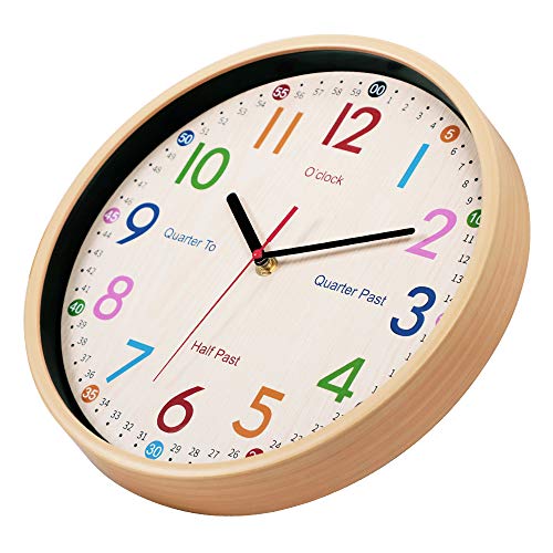 JoFomp Teaching Clock for Kids | 12 inch Educational Wall Clock for Learning Time, Silent Non-Ticking Quartz Decorative Wall Clock for Teacher's Classrooms or Children's Bedrooms (Yellow)