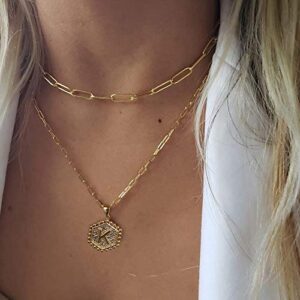 Dainty Layering Initial Necklaces for Women, 14K Gold Plated Paperclip Chain Necklace for Women Trendy Hexagon Letter Pendant Initial A Necklace Choker Necklaces Gold Layered Necklaces for Women Trendy