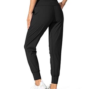 G Gradual Women's Joggers High Waisted Yoga Pants with Pockets Loose Leggings for Women Workout, Athletic, Lounge (Black, Large)