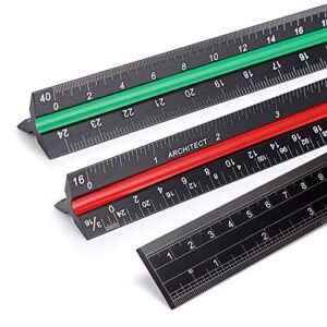 ownmy 3 pack 12 inch solid aluminum triangular architect scale ruler set, 3-colors-groove architectural and engineer scale metal ruler set, clear scales drafting rulers for engineer blueprint project